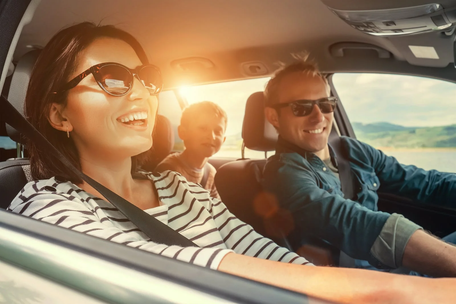 Modern automobile driving safely on the highway